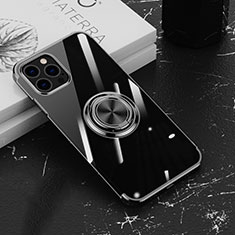Custodia Silicone Trasparente Ultra Slim Cover Morbida con Magnetico Anello Supporto Z02 per Apple iPhone 14 Pro Nero
