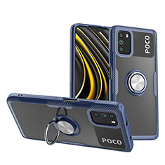 Custodia Silicone Trasparente Ultra Slim Cover Morbida con Magnetico Anello Supporto ZL1 per Xiaomi Poco M3 Argento e Blu