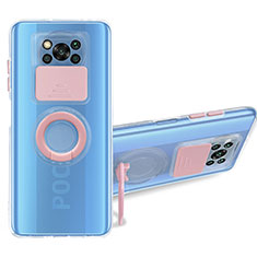 Custodia Silicone Trasparente Ultra Slim Cover Morbida con Supporto MJ1 per Xiaomi Poco X3 NFC Rosa