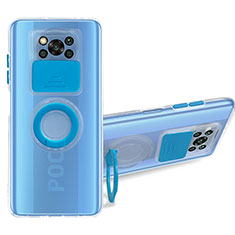 Custodia Silicone Trasparente Ultra Slim Cover Morbida con Supporto MJ1 per Xiaomi Poco X3 Pro Blu