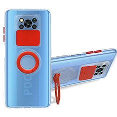 Custodia Silicone Trasparente Ultra Slim Cover Morbida con Supporto MJ1 per Xiaomi Poco X3 Pro Rosso