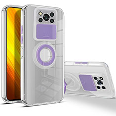 Custodia Silicone Trasparente Ultra Slim Cover Morbida con Supporto per Xiaomi Poco X3 NFC Viola