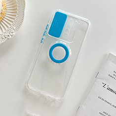 Custodia Silicone Trasparente Ultra Slim Cover Morbida con Supporto per Xiaomi Redmi 9 Prime India Cielo Blu