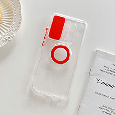 Custodia Silicone Trasparente Ultra Slim Cover Morbida con Supporto per Xiaomi Redmi 9 Prime India Rosso