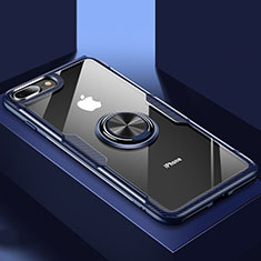 Custodia Silicone Trasparente Ultra Slim Cover Morbida con Supporto S01 per Apple iPhone 7 Plus Blu