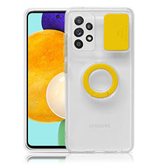 Custodia Silicone Trasparente Ultra Slim Cover Morbida con Supporto S01 per Samsung Galaxy A52 5G Giallo