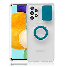 Custodia Silicone Trasparente Ultra Slim Cover Morbida con Supporto S01 per Samsung Galaxy A52s 5G Blu