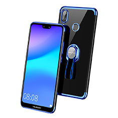 Custodia Silicone Trasparente Ultra Slim Morbida con Anello Supporto per Huawei P20 Lite Blu