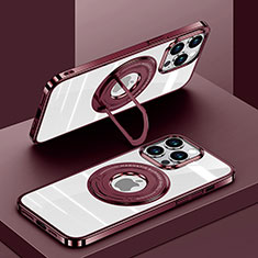 Custodia Silicone Trasparente Ultra Slim Morbida con Mag-Safe Magnetic AC1 per Apple iPhone 13 Pro Rosso