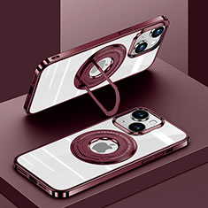Custodia Silicone Trasparente Ultra Slim Morbida con Mag-Safe Magnetic AC1 per Apple iPhone 13 Rosso