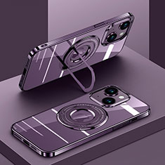 Custodia Silicone Trasparente Ultra Slim Morbida con Mag-Safe Magnetic AC1 per Apple iPhone 13 Viola