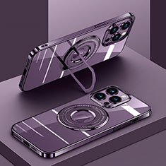 Custodia Silicone Trasparente Ultra Slim Morbida con Mag-Safe Magnetic AC1 per Apple iPhone 14 Pro Max Viola