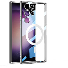 Custodia Silicone Trasparente Ultra Slim Morbida con Mag-Safe Magnetic AC1 per Samsung Galaxy S21 Ultra 5G Argento