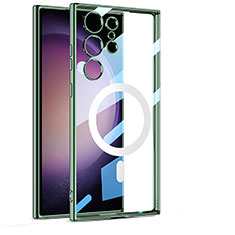 Custodia Silicone Trasparente Ultra Slim Morbida con Mag-Safe Magnetic AC1 per Samsung Galaxy S21 Ultra 5G Verde