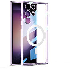 Custodia Silicone Trasparente Ultra Slim Morbida con Mag-Safe Magnetic AC1 per Samsung Galaxy S22 Ultra 5G Viola