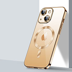 Custodia Silicone Trasparente Ultra Slim Morbida con Mag-Safe Magnetic LD2 per Apple iPhone 15 Plus Oro