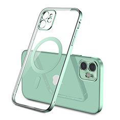 Custodia Silicone Trasparente Ultra Slim Morbida con Mag-Safe Magnetic M01 per Apple iPhone 12 Mini Verde Pastello