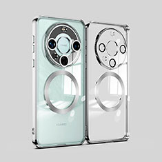 Custodia Silicone Trasparente Ultra Slim Morbida con Mag-Safe Magnetic P01 per Huawei Mate 60 Pro Argento