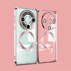 Custodia Silicone Trasparente Ultra Slim Morbida con Mag-Safe Magnetic P01 per Huawei Mate 60 Pro Oro Rosa