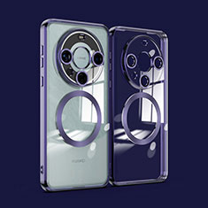 Custodia Silicone Trasparente Ultra Slim Morbida con Mag-Safe Magnetic P01 per Huawei Mate 60 Pro+ Plus Viola