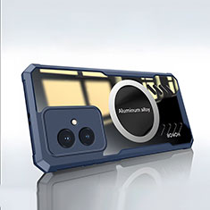 Custodia Silicone Trasparente Ultra Slim Morbida con Mag-Safe Magnetic P02 per Huawei Honor 100 5G Blu