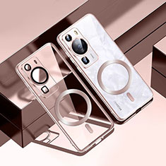 Custodia Silicone Trasparente Ultra Slim Morbida con Mag-Safe Magnetic S01 per Huawei P60 Oro Rosa