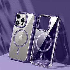 Custodia Silicone Trasparente Ultra Slim Morbida con Mag-Safe Magnetic TB1 per Apple iPhone 13 Pro Max Viola