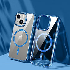 Custodia Silicone Trasparente Ultra Slim Morbida con Mag-Safe Magnetic TB1 per Apple iPhone 15 Plus Blu