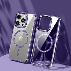 Custodia Silicone Trasparente Ultra Slim Morbida con Mag-Safe Magnetic TB1 per Apple iPhone 15 Pro Viola