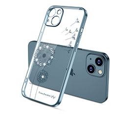 Custodia Silicone Trasparente Ultra Sottile Cover Fiori per Apple iPhone 13 Mini Blu