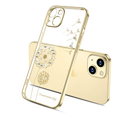 Custodia Silicone Trasparente Ultra Sottile Cover Fiori per Apple iPhone 13 Mini Oro