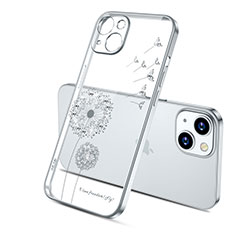 Custodia Silicone Trasparente Ultra Sottile Cover Fiori per Apple iPhone 14 Argento