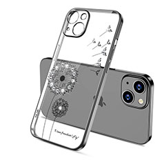Custodia Silicone Trasparente Ultra Sottile Cover Fiori per Apple iPhone 14 Plus Nero
