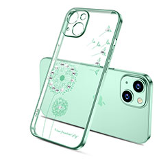 Custodia Silicone Trasparente Ultra Sottile Cover Fiori per Apple iPhone 14 Plus Verde