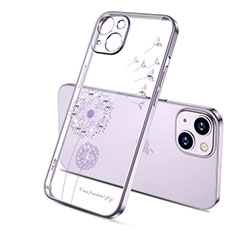 Custodia Silicone Trasparente Ultra Sottile Cover Fiori per Apple iPhone 14 Plus Viola
