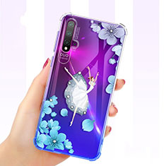 Custodia Silicone Trasparente Ultra Sottile Cover Fiori per Huawei Nova 5 Blu