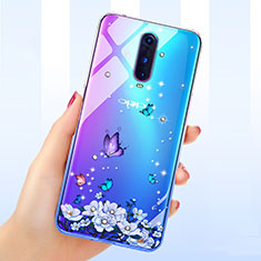 Custodia Silicone Trasparente Ultra Sottile Cover Fiori per Oppo RX17 Pro Blu