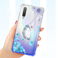 Custodia Silicone Trasparente Ultra Sottile Cover Fiori per Xiaomi Mi A3 Viola