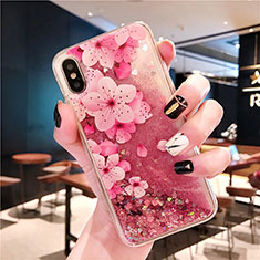 Custodia Silicone Trasparente Ultra Sottile Cover Fiori T01 per Apple iPhone Xs Max Rosa