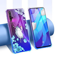 Custodia Silicone Trasparente Ultra Sottile Cover Fiori T01 per Huawei Nova 5 Pro Blu