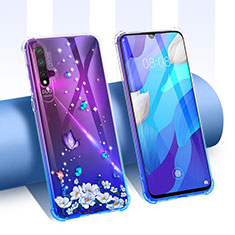 Custodia Silicone Trasparente Ultra Sottile Cover Fiori T01 per Huawei Nova 5 Pro Viola