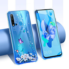 Custodia Silicone Trasparente Ultra Sottile Cover Fiori T01 per Huawei P20 Lite (2019) Viola