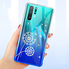 Custodia Silicone Trasparente Ultra Sottile Cover Fiori T01 per Huawei P30 Pro New Edition Bianco