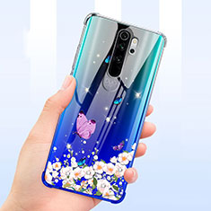 Custodia Silicone Trasparente Ultra Sottile Cover Fiori T01 per Xiaomi Redmi Note 8 Pro Viola