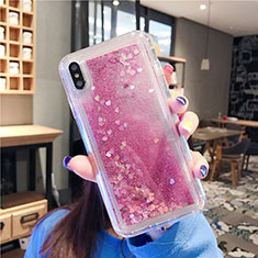 Custodia Silicone Trasparente Ultra Sottile Cover Fiori T02 per Apple iPhone Xs Oro Rosa