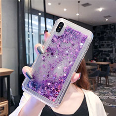 Custodia Silicone Trasparente Ultra Sottile Cover Fiori T02 per Apple iPhone Xs Viola