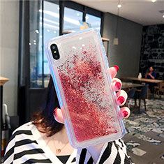Custodia Silicone Trasparente Ultra Sottile Cover Fiori T03 per Apple iPhone Xs Rosso