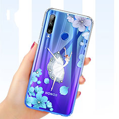 Custodia Silicone Trasparente Ultra Sottile Cover Fiori T03 per Huawei Honor 20 Lite Bianco