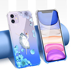 Custodia Silicone Trasparente Ultra Sottile Cover Fiori T04 per Apple iPhone 11 Blu