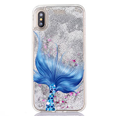 Custodia Silicone Trasparente Ultra Sottile Cover Fiori T04 per Apple iPhone Xs Max Blu